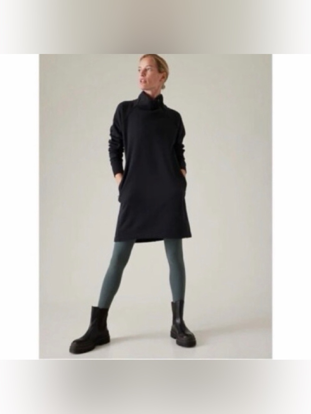 Athleta Cozy Karma Mock Neck Dress Black XS Sweatshirt Dress
